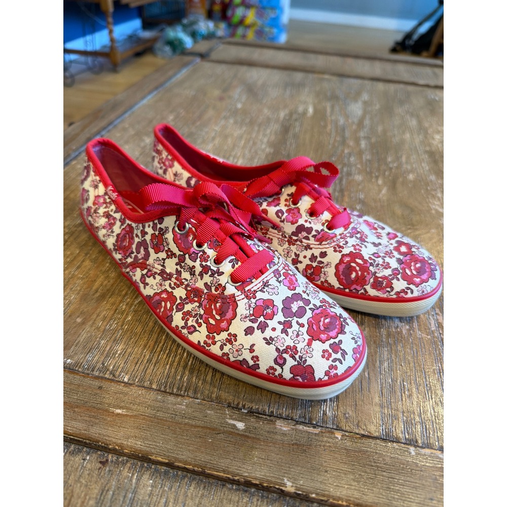 Keds Champion Floral Sneakers Red Pink Rose Canvas Low Top Shoes WF48567M Size 7